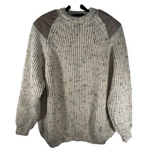 McKennas Pure Wool Sweater England Marled Knit Leather Elbow Patches Size XL